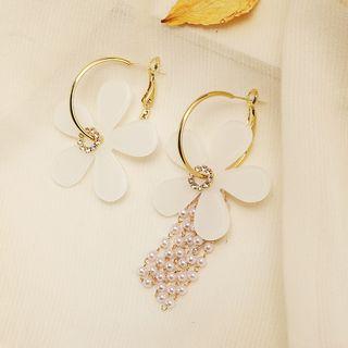 Non-matching Faux Pearl Flower Dangle Earring 1 Pair - 925 Silver Needle - As Shown In Figure - One Size