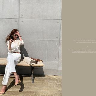 Pocket-patch Linen Blend Shirt Oatmeal - One Size