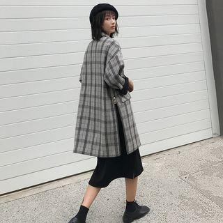 Double-breasted Zipper-side Plaid Wool Jacket