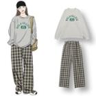 Numbering Pullover / Plaid Straight-cut Pants