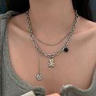Bear Smiley Pendant Layered Alloy Choker Necklace - Silver - One Size