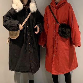 Long-sleeve Single Breast Furry Neck Padded Coat