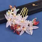 Retro Flower Beaded Hair Comb M121 - Light Pink & Red - One Size