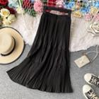 Elastic-waist Pleated Maxi Skirt Black - One Size