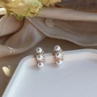 Faux Pearl Rhinestone Earring 1 Pair - Silver Stud Earrings - White Beads - Gold - One Size