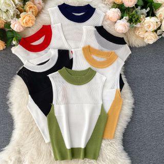 Two-tone Sleeveless Knit Top