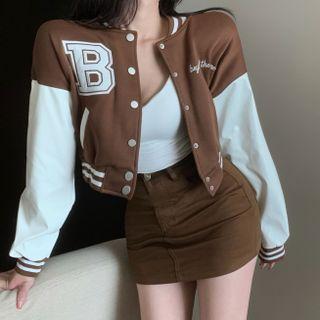 Letter Embroidered Baseball Jacket / Pencil Skirt