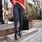 High-waist Fray-hem Skinny Jeans