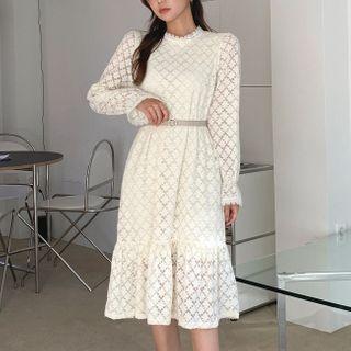Brushed Fleece Laced Dress With Belt