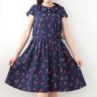 Cherry Print Short-sleeve Collared Dress