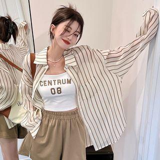 Striped Shirt 6567 - Shirt - Off-white & Brown - One Size