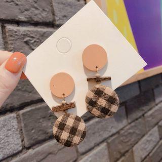 Plaid Fabric Disc Dangle Earring