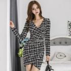 Long-sleeve Tweed Mini Wrap Dress
