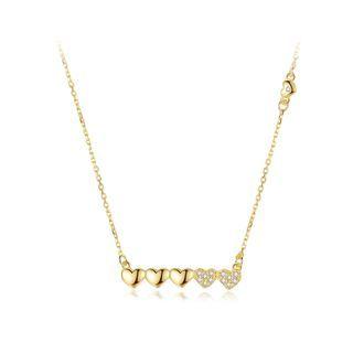 925 Sterling Silver Plated Gold Simple Romantic Heart-shaped Necklace With Cubic Zirconia Golden - One Size