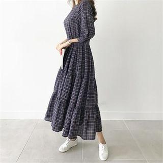 Tiered Ruffled Plaid Long Dress