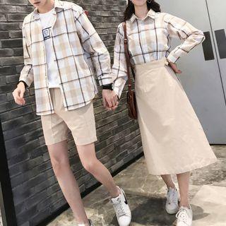 Couple Matching Plaid Shirt / Midi A-line Skirt / Shorts
