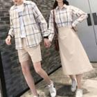 Couple Matching Plaid Shirt / Midi A-line Skirt / Shorts