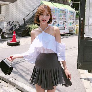 Halter Off-shoulder Ruffled Top