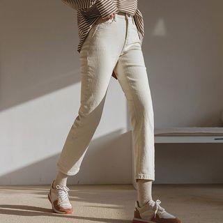 Corduroy-detail Straight-cut Pants