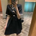 Frog-button Lace-trim A-line Dress