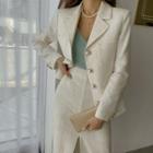 Office Look Tweed Faux-pearl Button Blazer Ivory - One Size