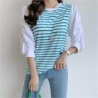 Shirred-sleeve Striped Top