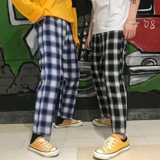 Crop Straight Fit Plaid Pants
