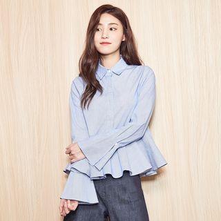 Hidden-button Frilled-hem Blouse