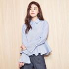 Hidden-button Frilled-hem Blouse
