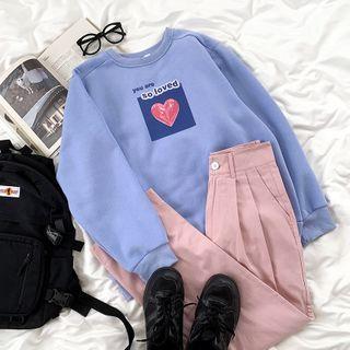 Long-sleeve Heart Printed Sweatshirt / Straight-cut Pants