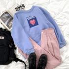 Long-sleeve Heart Printed Sweatshirt / Straight-cut Pants