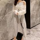 Set: Spaghetti Strap Patterned Dress + Long-sleeve Cropped Top