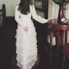 Lace Trim Long-sleeve Midi Tiered Dress