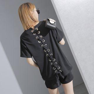 Lace Up-back Lettering T-shirt