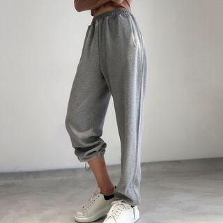 Plain High-waist Drawstring Harem Pants