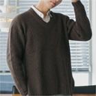 V-neck Wool Blend Rib-knit Sweater