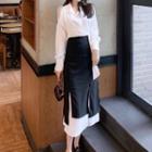 Cold-shoulder Shirt / Midi A-line Skirt
