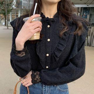 Long-sleeve Wood Ear Trim Lace Blouse
