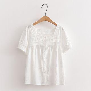 Short Sleeve Square Neck Shirt White - One Size