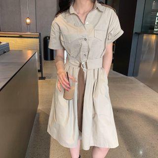 Belted Short-sleeve A-line Shirtdress
