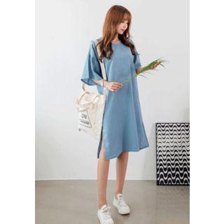 Bell-sleeve Slit-side Midi Dress