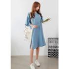 Bell-sleeve Slit-side Midi Dress