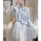Bow Accent Cut-out Sweater / Sequined Mesh Maxi A-line Skirt / Set