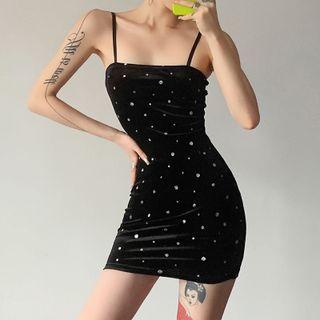 Dotted Strappy Mini Bodycon Dress