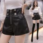 Faux-leather Button-up Shorts