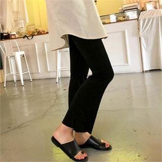 Band-waist Semi Boot-cut Pants Black - One Size