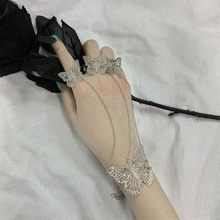 Butterfly Chain Ring Bracelet Silver - One Size