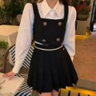 Long-sleeve Shirt / Sleeveless Crop Top / Pleated Mini A-line Skirt