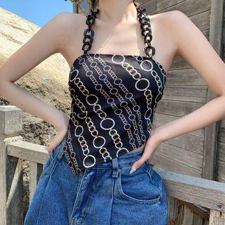Halter Print Camisole Top Black - One Size