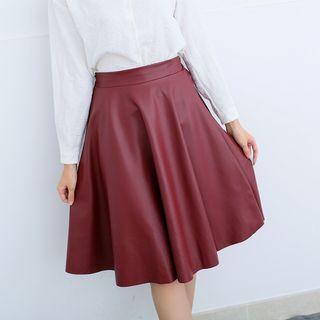 Faux Leather Ruffle Midi Skirt